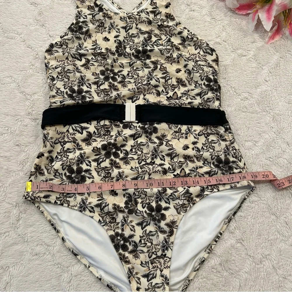Old Navy - Belted Ivory & Black Floral High Neck One Piece Swimsuit - XXL - Picture 7 of 11